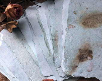 Handmade deckled light blue recycled paper / Acid free/ art paper