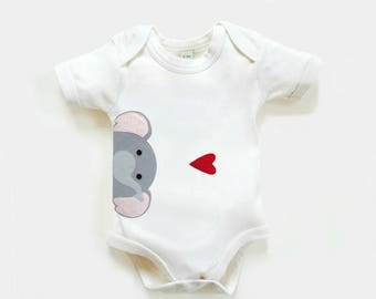 Organic Baby Elephant Bodysuit : Organic Baby Shower, Organic Bodysuit, Baby Boy, Baby Girl