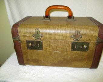 Cosmetic case Brown Train suitcase Tweed