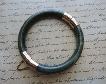 vintage jade bangle antique natural green stone bracelet with safety chain jade and gold