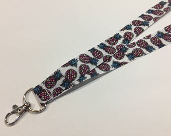 Stained Glass Pineapples Lobster Claw ID clip Lanyard or clip to your cell phone or keys