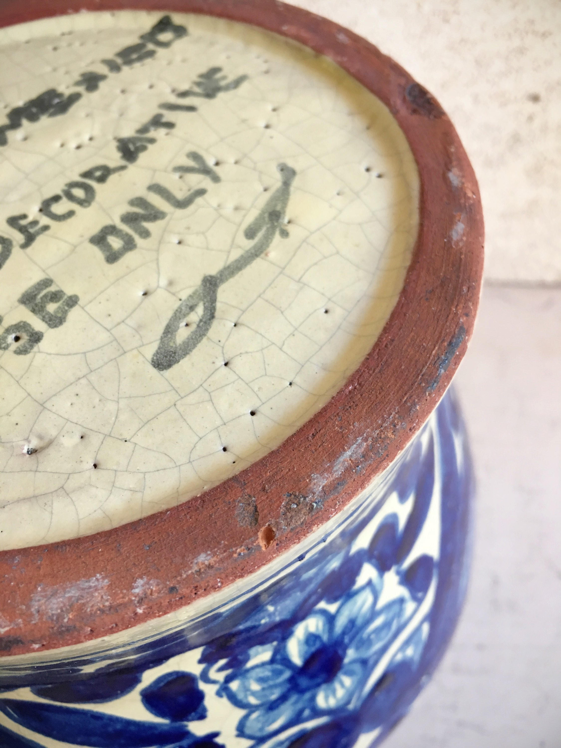 Vintage Talavera pottery ginger jar or tibor in blue and white Majolica lidded vase Mexican decor