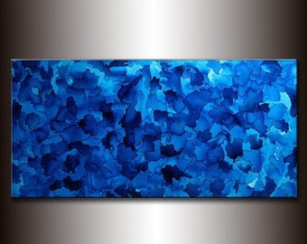 Original Large Blue Abstract Painting Modern Fine Art Painting Ready to Hang 48x24 by Henry Parsinia