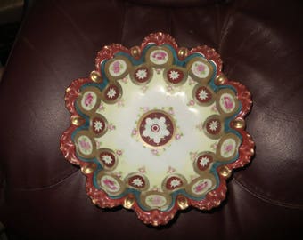 Antique Beautiful jpsv Johann Seltmann Bavaria germany HAND PAINTED Serving Bowl scalloped edges