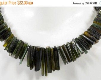 ON SALE Raw Green Tourmaline Crystals Rustic Natural Dark Green Crystal Sticks Top Drilled Earth Mined Gem - 6 Inch Strand - 5x3 to 15x3mm
