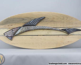 Raku Fired Ceramic Fish on Reclaimed Wood