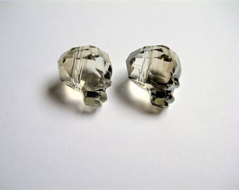 Crystal faceted skull - 2 pcs - 14mm - Smokey grey - SFB12