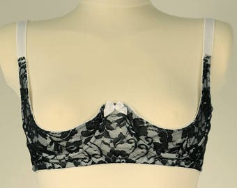 White with Black Lace GIGI Shelf Bra Quarter cup bra