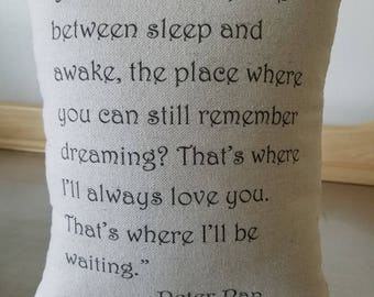 Sympathy gift pillow thinking of you gift cotton throw pillow remembrance cushion canvas keepsake bereavement gift Peter Pan quote decor