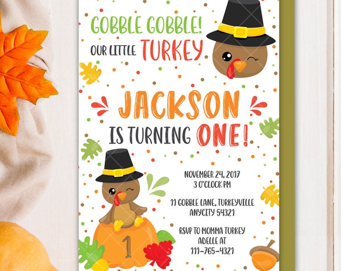 Thanksgiving Birthday Invitation, Turkey Invitation, Fall Birthday Our Little Boy Turkey Printable Invitation