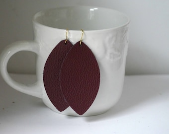 Burgundy Brown Marquis Petal Drop Earrings