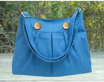 On Sale 20% off Blue cotton canvas messenger bag, shoulder bag, diaper bag,cross body bag, zipper closure