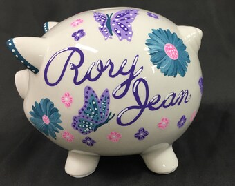Piggy bank Personalized boy girl custom hand painted baby gift