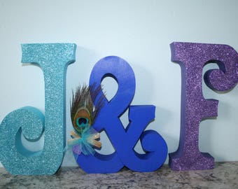 Peacock wedding, Peacock centerpiece, Peacock decor, Peacock sign, Mr and Mrs wedding sign, Wood wedding letters, Bride and groom, Wood sign