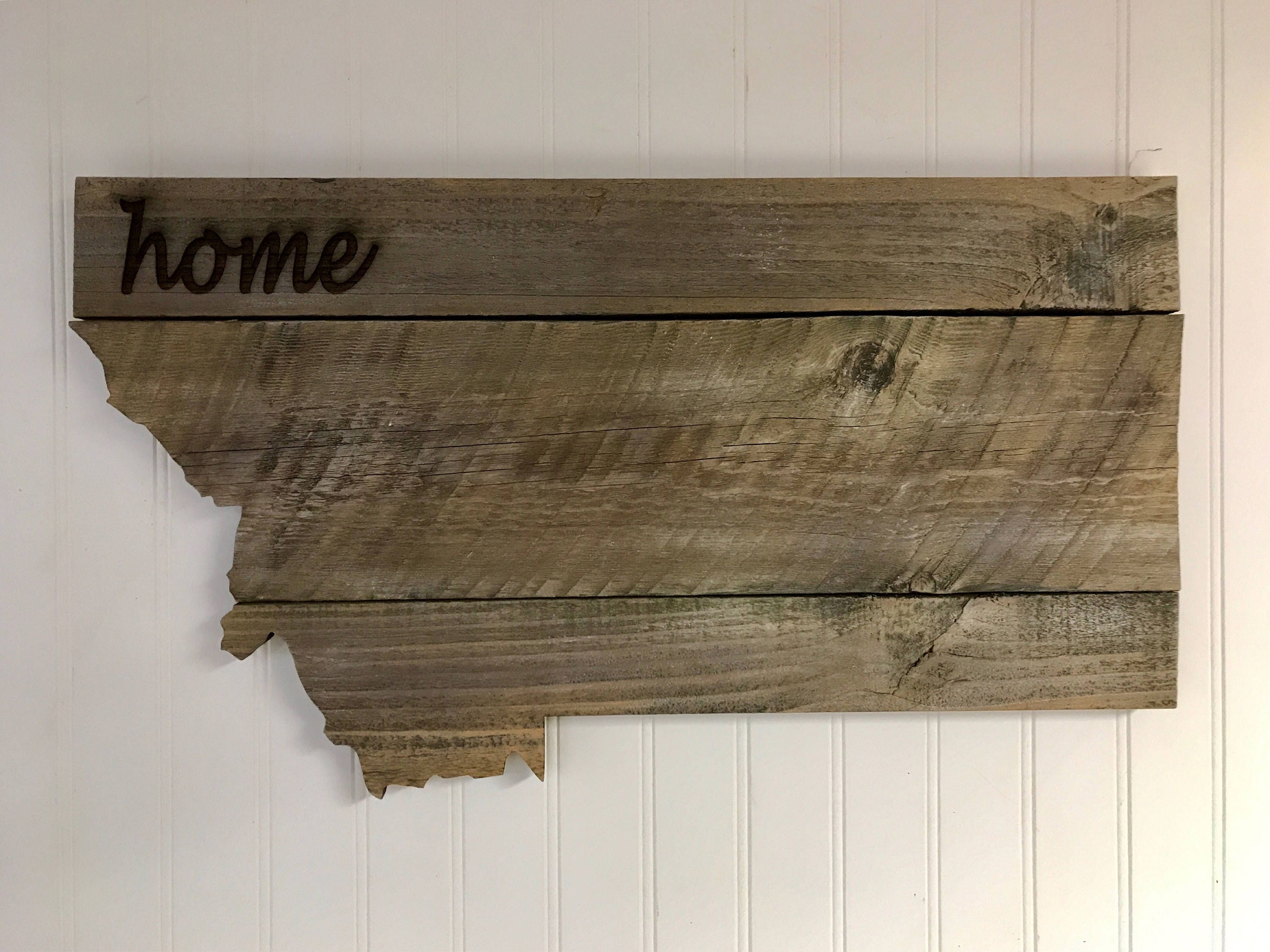 Montana State Shape Rustic Wood Sign Hanger 22 x 12