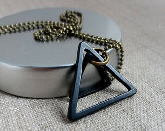 Black Double Triangle Necklace. Unisex Necklace. Geometric. Two triangles. Black Triangle. Modern Jewelry. Men's Necklace. Geo Necklace