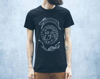 Lunar Hare Black Screen Print Punk Moon T-Shirt