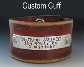 Men's Custom Leather Wide Cuff Bracelet / Personalized / Father's Day Gifts / Hand Stamped / Gifts for Him / Gifts for Dad / Anniversary