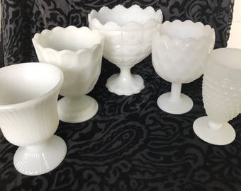 Vintage Milk Glass Compotes - Instant Collection - Set of 5 - Wedding Decor Centerpiece - Milk Glass Vases