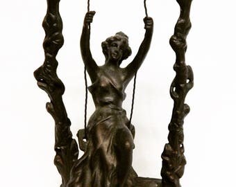 Sale Antique French Bronze Sculpture Statue Woman on a Swing Signed Moreau Home Decor