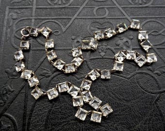 Art Deco Crystal Necklace. Rock Crystal. Open Back Sterling. Geometric.