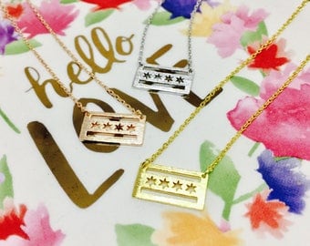Chicago Flag Necklace, 18k Gold/Silver/Rose Gold, Dainty Necklace