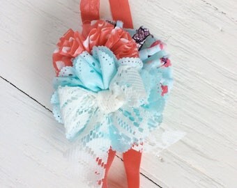 Coral aqua headband baby girl headband toddler headband persnickety m2m headband matilda jane headband shabby chic headband newborn