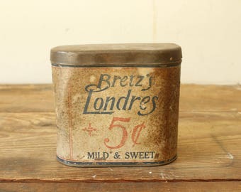 Vintage Tin Box Antique Cigar Tobacco Tin Collectible Tobacciana Vintage Advertising Bretz's Londres Cigar Tin Store Dispenser Tin Dayton OH