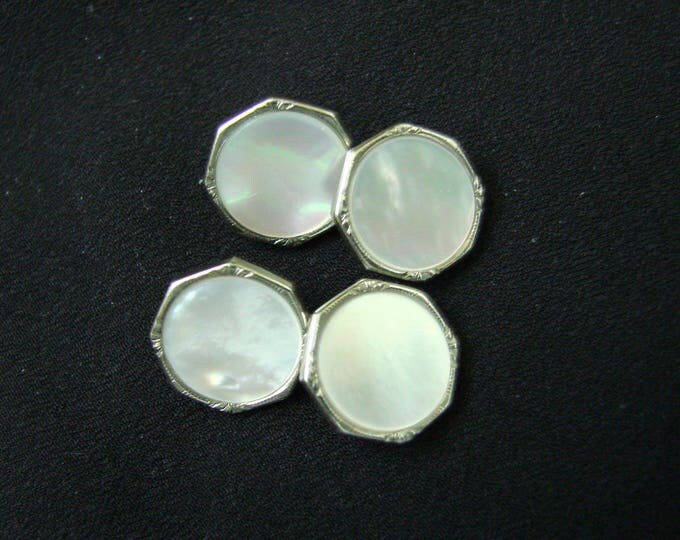 Antique Art Deco Mother of Pearl Swank Engraved Cuff Links / Wedding / Groom / Groomsmen / Vintage Suit Accessories