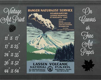 WPA Lassen Volcanic National Park Print / Canvas Fabric or Fine Art Paper / Vintage Art
