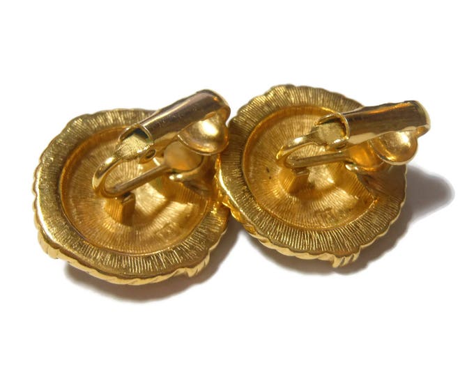 Blue nautical earrings, blue and gold, button style, gold anchor on blue enamel with gold rims, nautical clip earrings, attributed to Avon