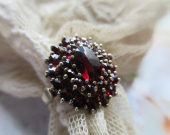 Vintage Bohemian Garnet 900 Silver Gilt Ring - European Silver Garnet Ring - Fine Estate Jewelry - January Birthstone - Gemstone Ring - Love