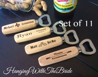 Set of 11 Personalized Bottle Opener, Groomsmen Gift, Wedding Gift, Engraved Wood opener, Custom Bottle Opener, Christmas gifts