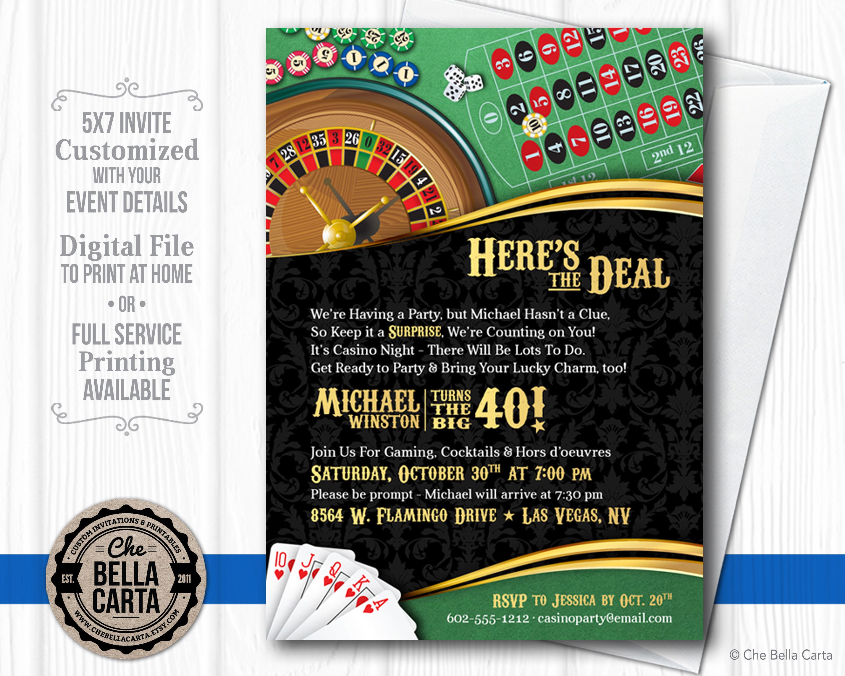 casino theme invitation