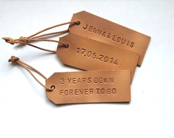 Set of 3 Leather Tags, Anniversary Gift for Her, Personalized Gift for Him, Handmade in UK