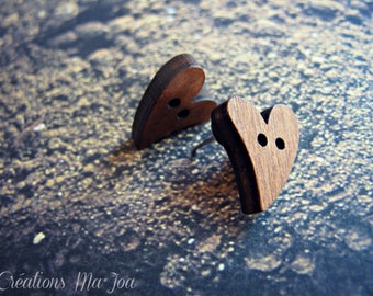 Boucles d'oreilles Coeurs en bois et inox