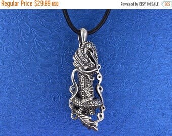 ON SALE Sterling Silver Dragon Amulet Pendant - Free Shipping - 15 Grams 925