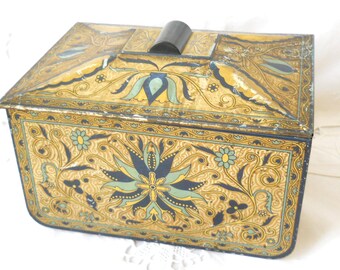 antique tin container vintage tin biscuit tin cookie tin art nouveau tin canister antique tin