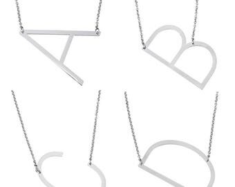Large Letter Initial Necklace, Alphabet, Large Pendant Necklace, Gold Color, Silver Color, Stainless Steel Choker Necklace Women Jewelry