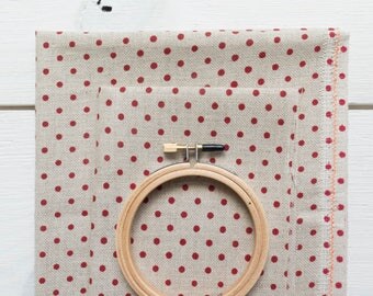 Cross Stitch Fabric | 32 ct Linen - Red Polka Dot on Natural Linen Polka Dot Linen Needlework Fabric Point de Croix