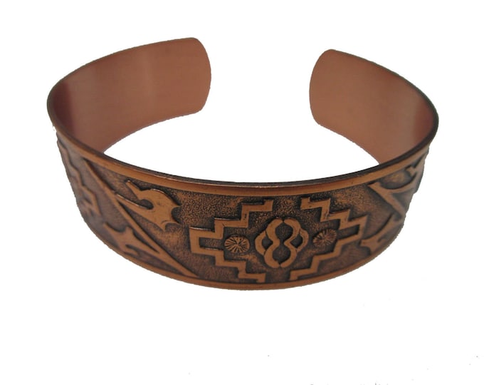 Solid Copper Bracelet - tribal Boho - etched -Cuff Bangle - southwestern