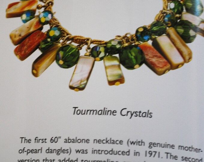 Napier crystal abalone Charm Bracelet - green tourmaline Crystals Charm - Abalone Shell beads Cha cha bracelet - 1980 Book Piece