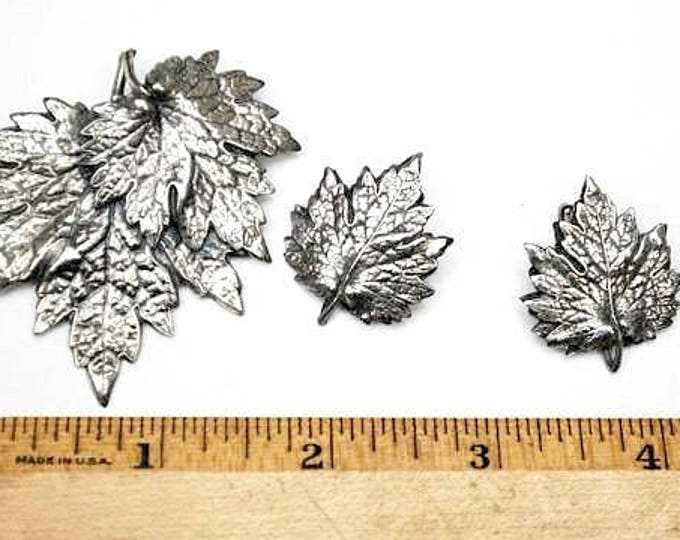 Leaf brooch and earring set - Napier Signed - Silver - clip on earrings -Mid Century