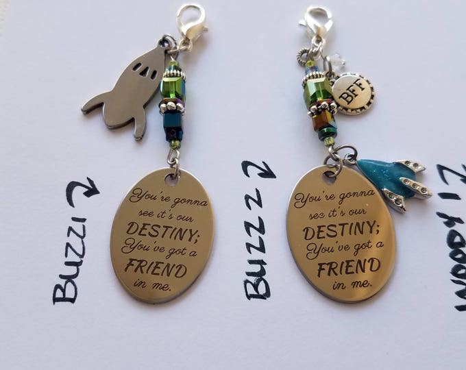 Toy Story Buzz Woody Zipper Charm Keychains You've Got a Friend in Me Our Destiny Valentine Anniversary Birthday Friendship Gift#2m19z1-4