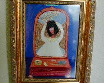 Charming Original Painting - "Angel Adjusting Halo"