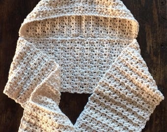 Hooded Scarf with Pockets / Crochet Scarf with Hood / Cream Scarf with Hood / Winter Scarf / Pocket Scarf / Hooded Scarf