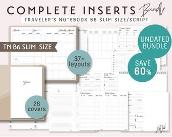 B6 SLIM Size Traveler's Notebook COMPLETE Inserts Bundle - Printable PDF - Script Theme - 37+ sheets with 26 covers