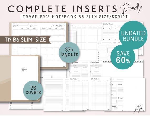 B6 SLIM Size Traveler's Notebook COMPLETE Inserts Bundle