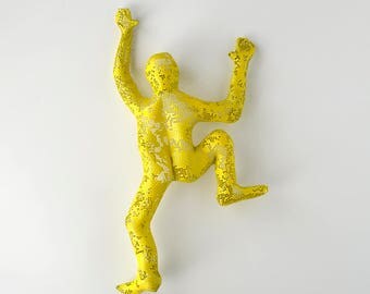 3d wall art, Climbing man sculpture, home decor, metal wall art, metal sculpture, rock climbing- Yellow