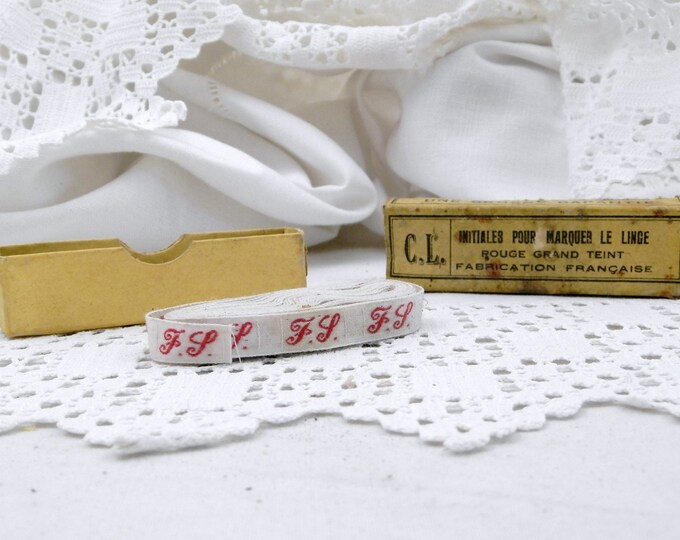 Antique 210 cm / 83 inches Unused French Fabric Laundry Labels Letters F L with Box, Clothes Initial Tags from France, Monogram Label